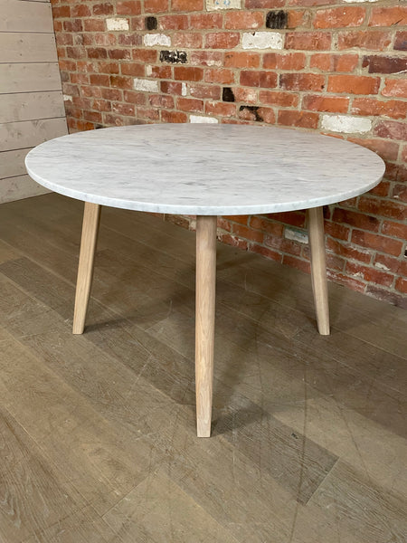 Wycombe 4 Seater Round Table, Marble Top & Wooden Legs