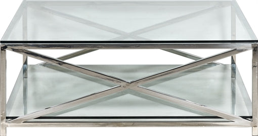 Manhattan 120 Square Coffee Table - Metal & Glass