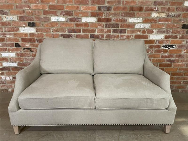 Eva 2 Seater Sofa - Heavyweight Linen Millet - Pale Oak Legs