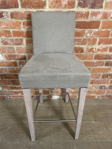 Shoreditch High Back Bar Stool - Heavyweight Linen Spelt - Pale Oak Legs
