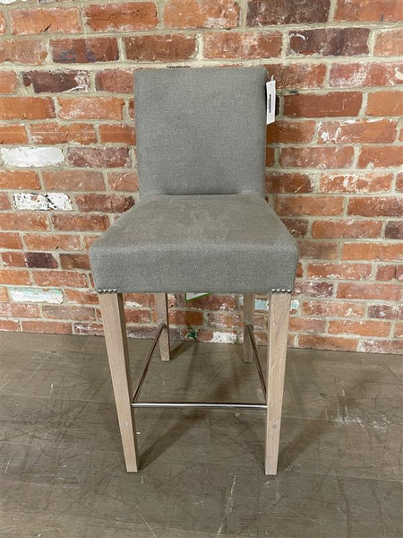 Shoreditch High Back Bar Stool - Heavyweight Linen Spelt- Natural  Oak