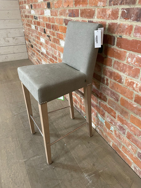 Shoreditch High Back Bar Stool - Heavyweight Linen Spelt- Natural  Oak