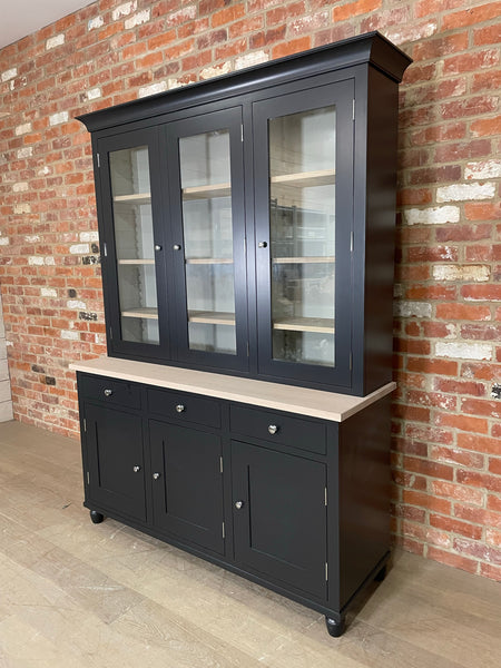 Suffolk 5ft Contemporary Glazed Dresser - Warm Black Exterior & Driftwood Interior- No Lighting