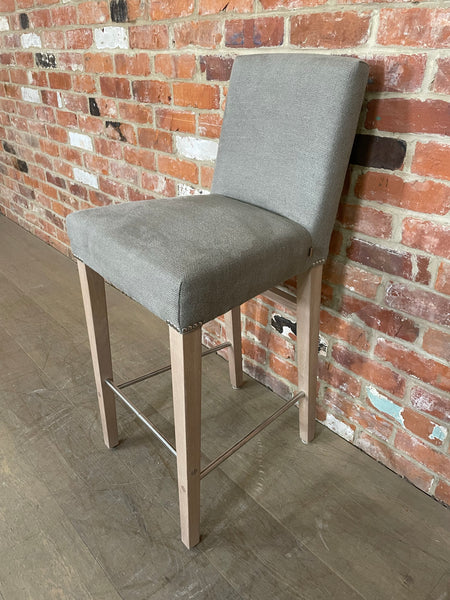 Shoreditch High Back Bar Stool - Heavyweight Linen Spelt- Pale Oak Legs