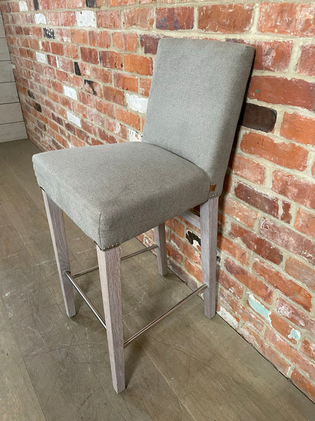 Shoreditch High Back Bar Stool - Heavyweight Linen Spelt - Pale Oak Legs