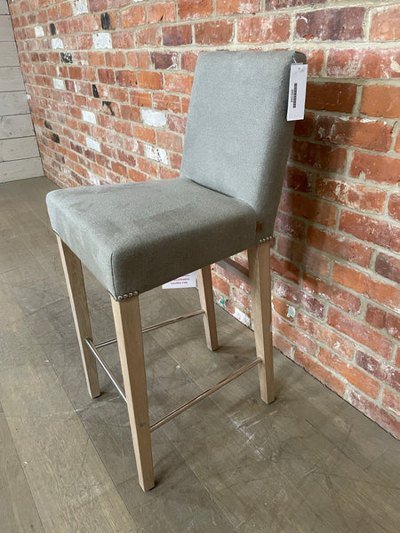 Shoreditch High Back Bar Stool - Heavyweight Linen Spelt- Natural  Oak