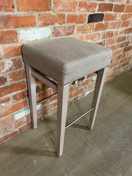 Shoreditch Bar Stool - Heavyweight Linen Spelt - Pale Oak Legs