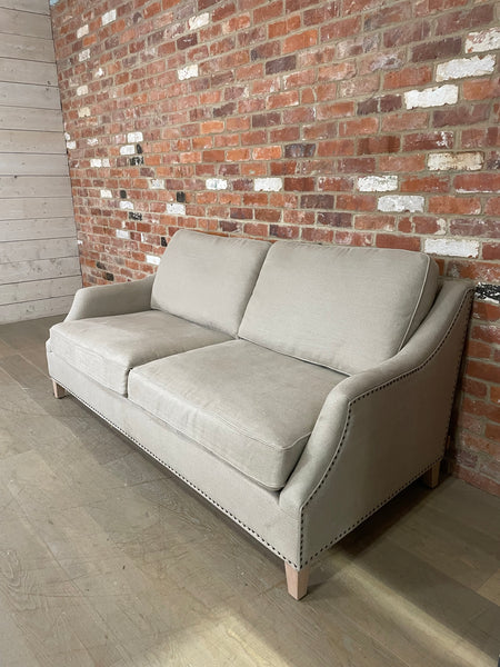 Eva 3 Seater Sofa - Heavyweight Linen Millet - Pale Oak Legs