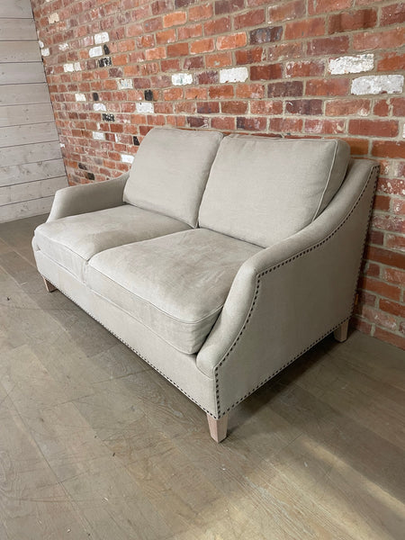 Eva 2 Seater Sofa - Heavyweight Linen Millet - Pale Oak Legs