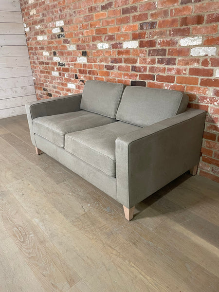 Shoreditch 2 Seater Sofa-Heavyweight Linen Spelt -Natural Oak Leg