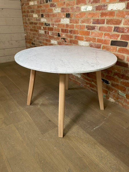Wycombe 4 Seater Round Table, Marble Top & Wooden Legs