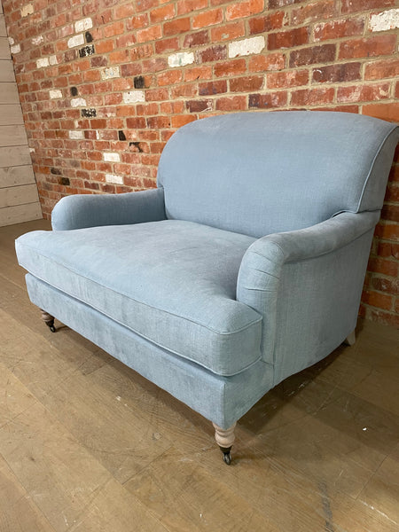 Olivia Loveseat - Linara Flax Blue - Pale Oak