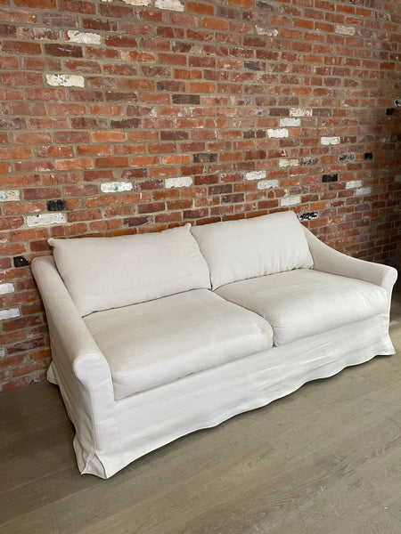 Long Island 3 Seater Sofa- Heavyweight Linen Pale Oat with Natural Oak Leg Set