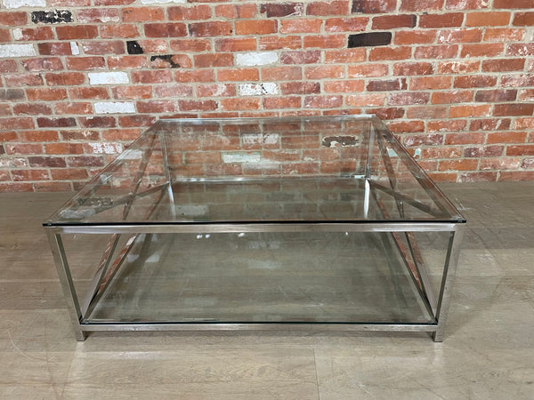 Manhattan 120 Square Coffee Table - Metal & Glass