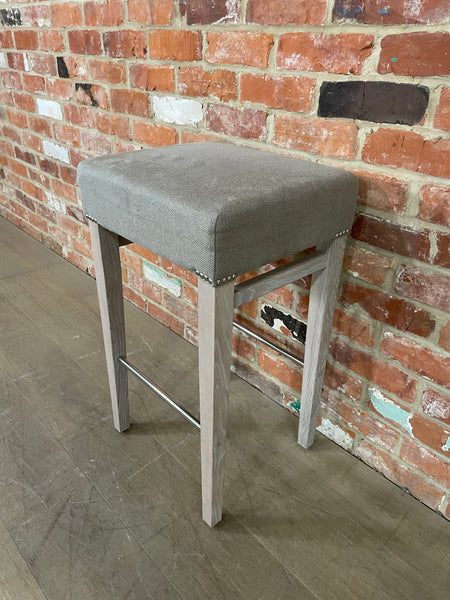 Shoreditch Bar Stool Heavyweight Linen Spelt - Natural Oak