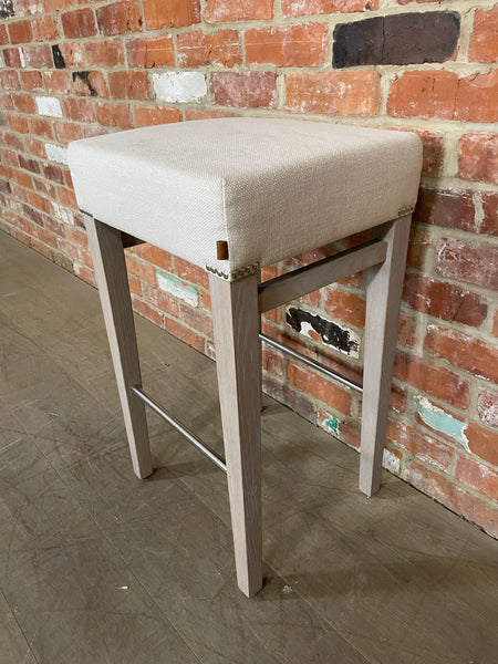 Shoreditch Bar Stool - Heavyweight Linen Pale Oat - Pale Oak