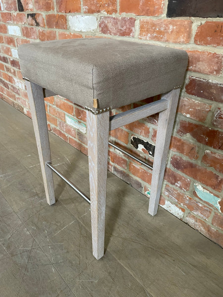 Shoreditch Bar Stool - Heavyweight Linen Spelt - Pale Oak Legs