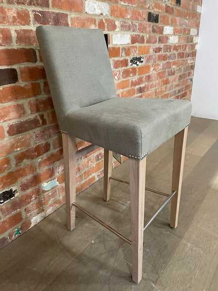 Shoreditch High Back Bar Stool - Heavyweight Linen Spelt- Natural  Oak