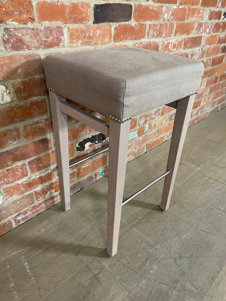 Shoreditch Bar Stool - Heavyweight Linen Spelt - Pale Oak Legs