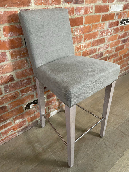 Shoreditch High Back Bar Stool - Heavyweight Linen Spelt - Pale Oak Legs