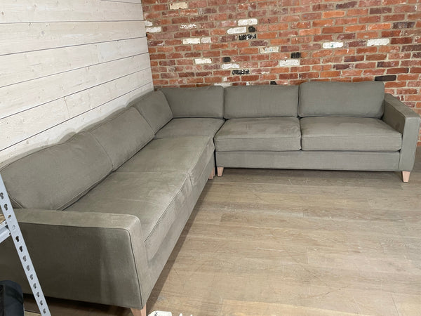 Shoreditch 5 Seater Corner Sofa- Heavyweight Linen Spelt- Natural Oak Legs