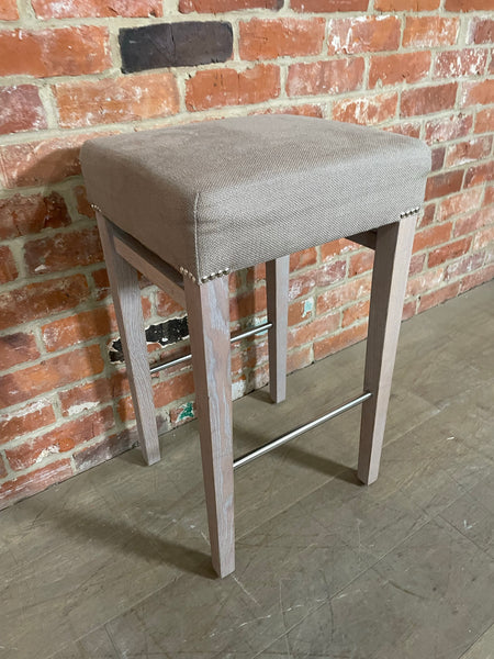 Shoreditch Bar Stool - Heavyweight Linen Spelt - Pale Oak Legs