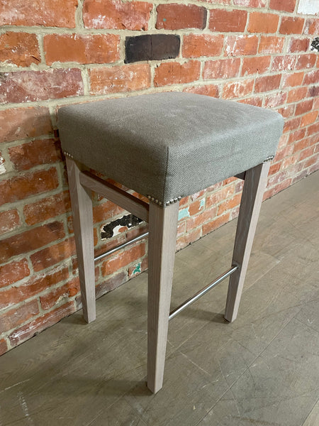 Shoreditch Bar Stool Heavyweight Linen Spelt - Natural Oak
