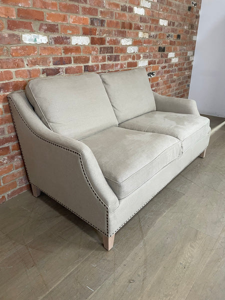 Eva 2 Seater Sofa - Heavyweight Linen Millet - Pale Oak Legs