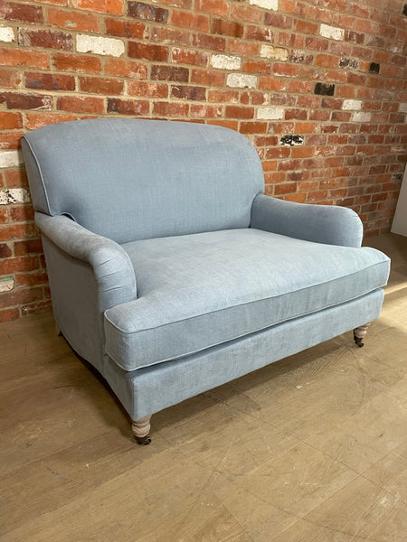 Olivia Loveseat - Linara Flax Blue - Pale Oak