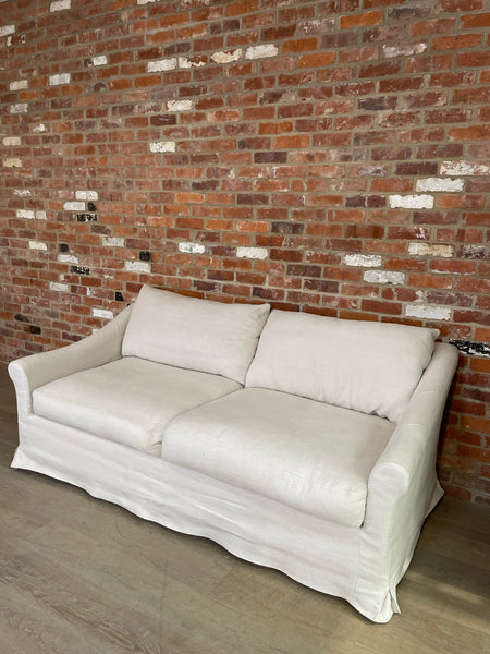 Long Island 3 Seater Sofa- Heavyweight Linen Pale Oat with Natural Oak Leg Set