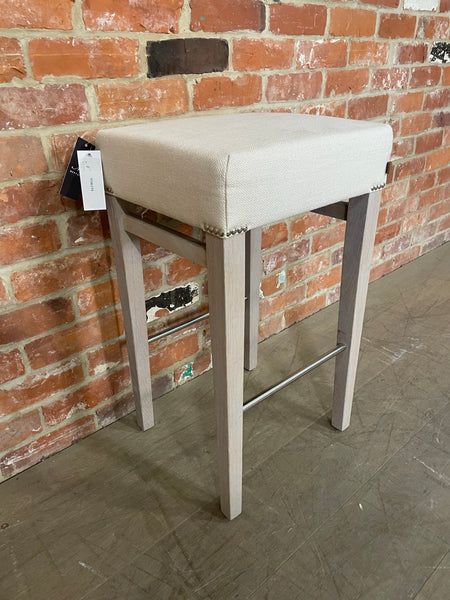 Shoreditch Bar Stool - Heavyweight Linen Pale Oat - Pale Oak