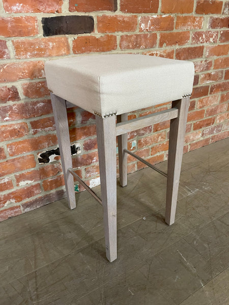 Shoreditch Bar Stool - Heavyweight Linen Pale Oat - Pale Oak