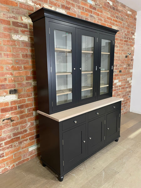 Suffolk 5ft Contemporary Glazed Dresser - Warm Black Exterior & Driftwood Interior- No Lighting