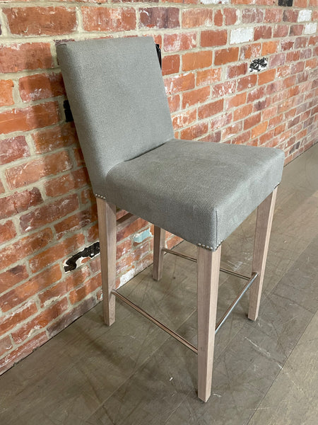 Shoreditch High Back Bar Stool - Heavyweight Linen Spelt- Natural  Oak