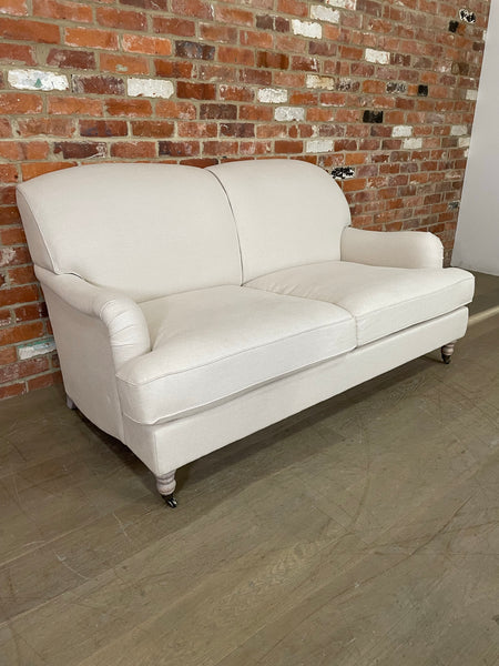 Olivia 2 Seater Sofa - Heavyweight Linen Pale Oat - Natural Oak Legs