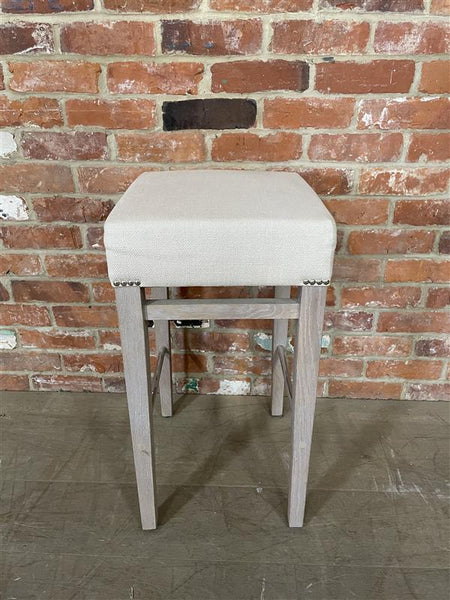 Shoreditch Bar Stool - Heavyweight Linen Pale Oat - Pale Oak