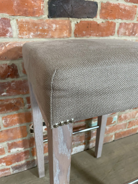 Shoreditch Bar Stool - Heavyweight Linen Spelt - Pale Oak Legs