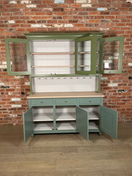 Suffolk 5ft Glazed Rack Dresser - Dresser Top- Olive, Sideboard Base- Cactus