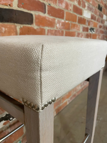 Shoreditch Bar Stool - Heavyweight Linen Pale Oat - Pale Oak