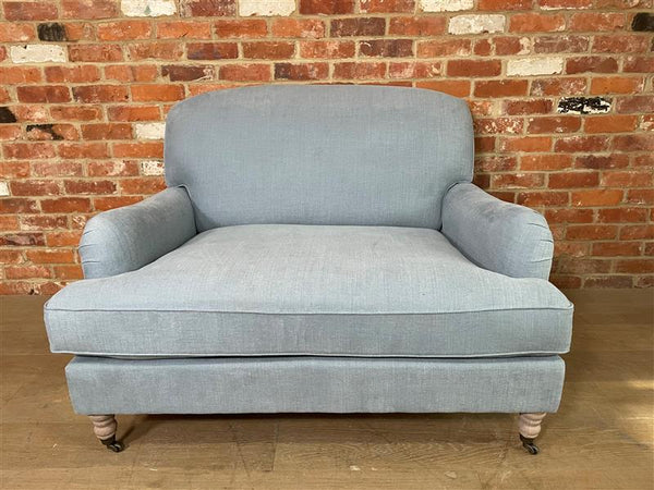 Olivia Loveseat - Linara Flax Blue - Pale Oak