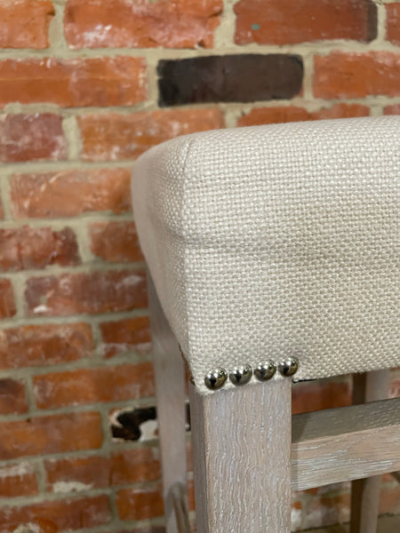 Shoreditch Bar Stool - Heavyweight Linen Pale Oat - Pale Oak