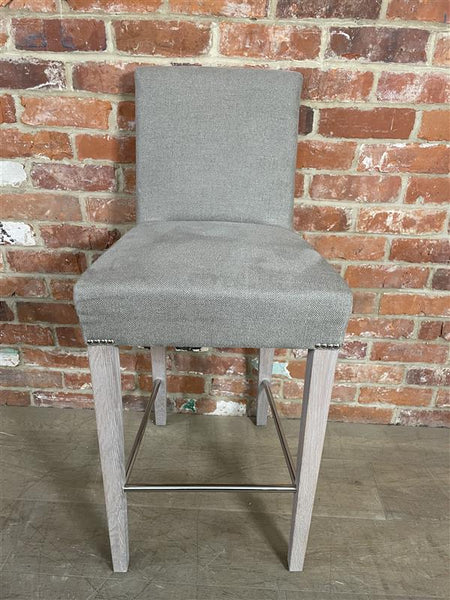 Shoreditch High Back Bar Stool - Heavyweight Linen Spelt - Pale Oak Legs