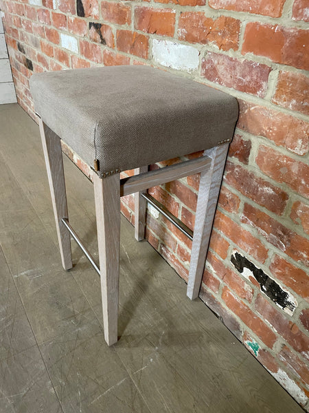 Shoreditch Bar Stool - Heavyweight Linen Spelt - Pale Oak Legs