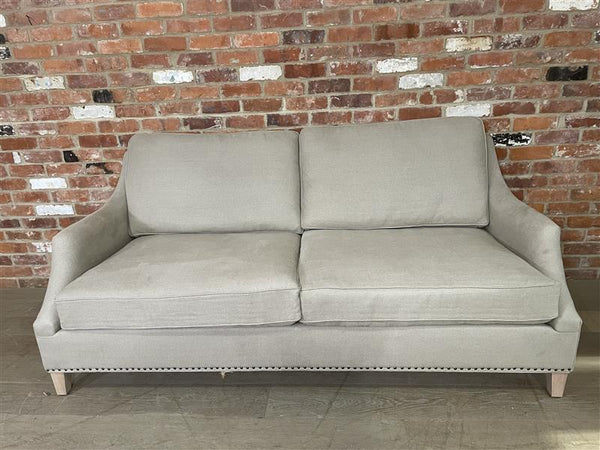 Eva 3 Seater Sofa - Heavyweight Linen Millet - Pale Oak Legs