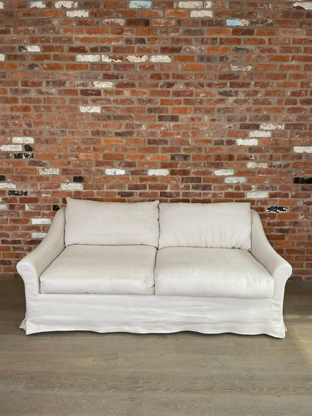 Long Island 3 Seater Sofa- Heavyweight Linen Pale Oat with Natural Oak Leg Set