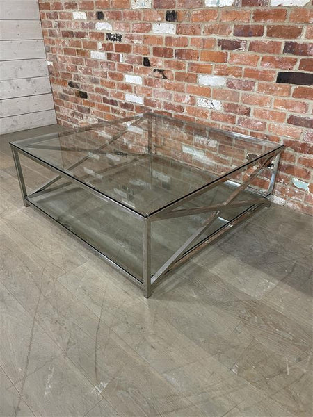 Manhattan 120 Square Coffee Table - Metal & Glass