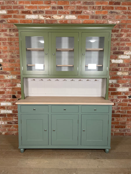 Suffolk 5ft Glazed Rack Dresser - Dresser Top- Olive, Sideboard Base- Cactus