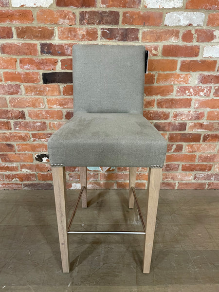 Shoreditch High Back Bar Stool - Heavyweight Linen Spelt- Natural  Oak