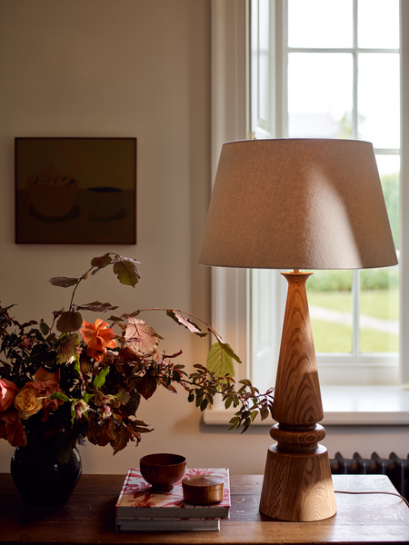 Mason Large Wooden Table Lamp with Linen Shade - Honey