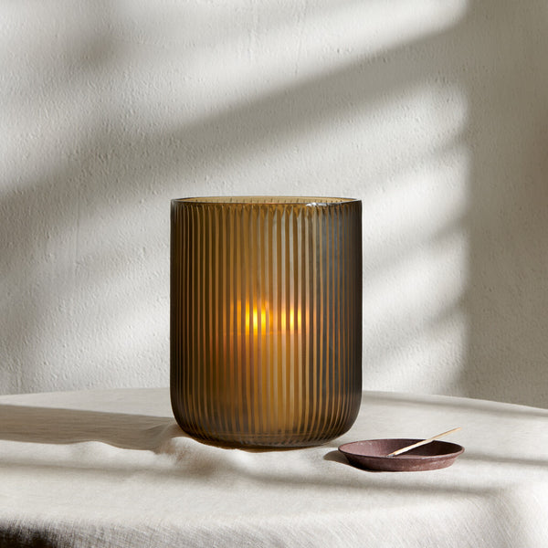 Brockley Glass Reeded Hurricane - Smoke